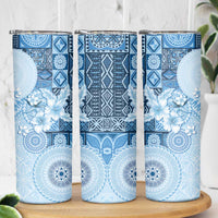 Hawaii Tapa Pattern With Blue Hibiscus Skinny Tumbler LT05 - Polynesian Pride