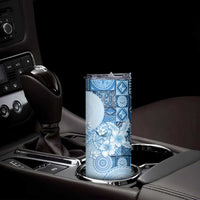 Hawaii Tapa Pattern With Blue Hibiscus Skinny Tumbler LT05 - Polynesian Pride