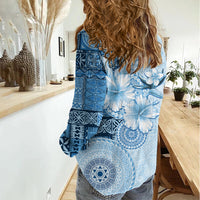 Hawaii Tapa Pattern With Blue Hibiscus Women Casual Shirt LT05 - Polynesian Pride