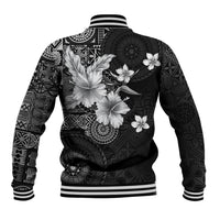 Hawaii Tapa Pattern With Black Hibiscus Baseball Jacket