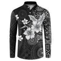 Hawaii Tapa Pattern With Black Hibiscus Button Sweatshirt