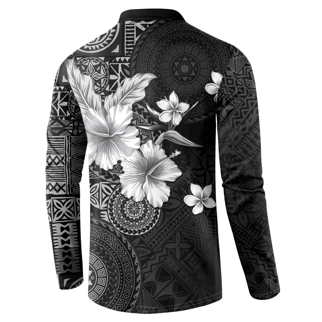 Hawaii Tapa Pattern With Black Hibiscus Button Sweatshirt