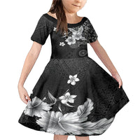 Hawaii Tapa Pattern With Black Hibiscus Family Matching Mermaid Dress and Hawaiian Shirt LT05 Daughter's Dress Black - Polynesian Pride