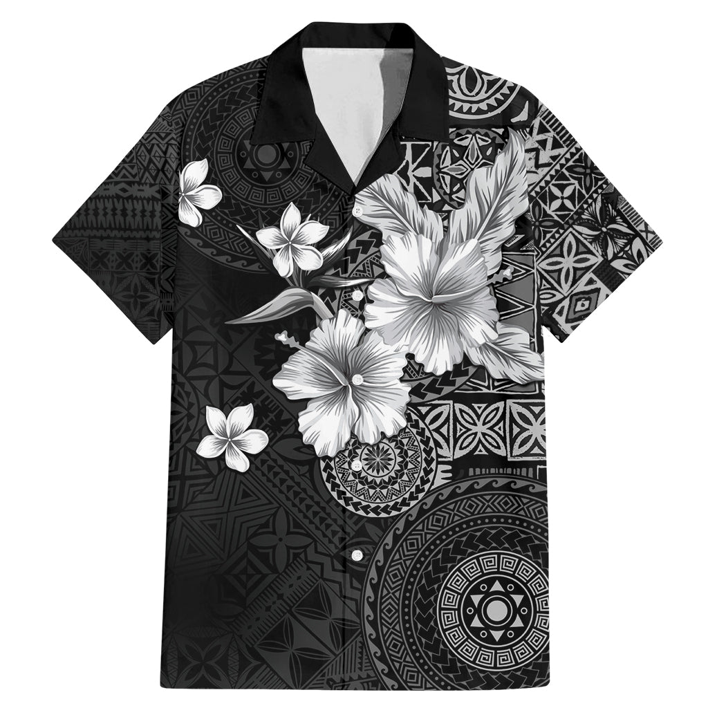Hawaii Tapa Pattern With Black Hibiscus Family Matching Mermaid Dress and Hawaiian Shirt LT05 Dad's Shirt - Short Sleeve Black - Polynesian Pride