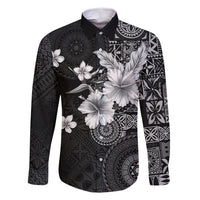 Hawaii Tapa Pattern With Black Hibiscus Family Matching Mermaid Dress and Hawaiian Shirt LT05 Dad's Shirt - Long Sleeve Black - Polynesian Pride
