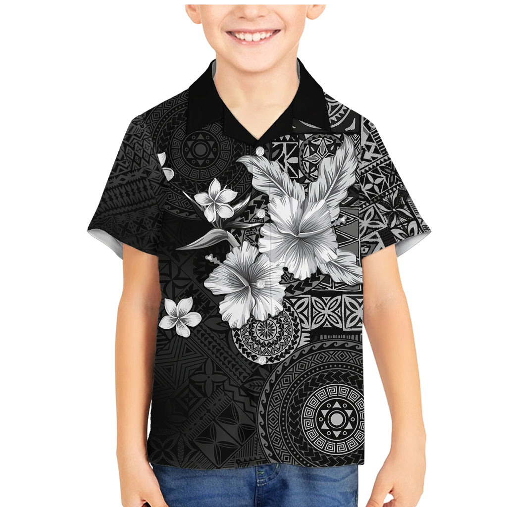 Hawaii Tapa Pattern With Black Hibiscus Family Matching Mermaid Dress and Hawaiian Shirt LT05 Son's Shirt Black - Polynesian Pride