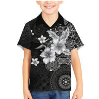 Hawaii Tapa Pattern With Black Hibiscus Family Matching Mermaid Dress and Hawaiian Shirt LT05 Son's Shirt Black - Polynesian Pride