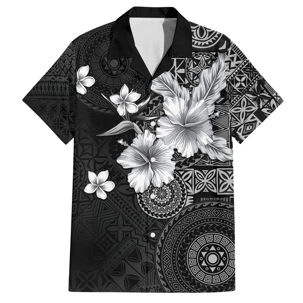 Hawaii Tapa Pattern With Black Hibiscus Family Matching Tank Maxi Dress and Hawaiian Shirt