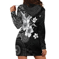 Hawaii Tapa Pattern With Black Hibiscus Hoodie Dress LT05 - Polynesian Pride
