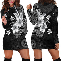 Hawaii Tapa Pattern With Black Hibiscus Hoodie Dress LT05 - Polynesian Pride