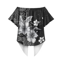Hawaii Tapa Pattern With Black Hibiscus Off Shoulder Wrap Waist Top LT05 - Polynesian Pride