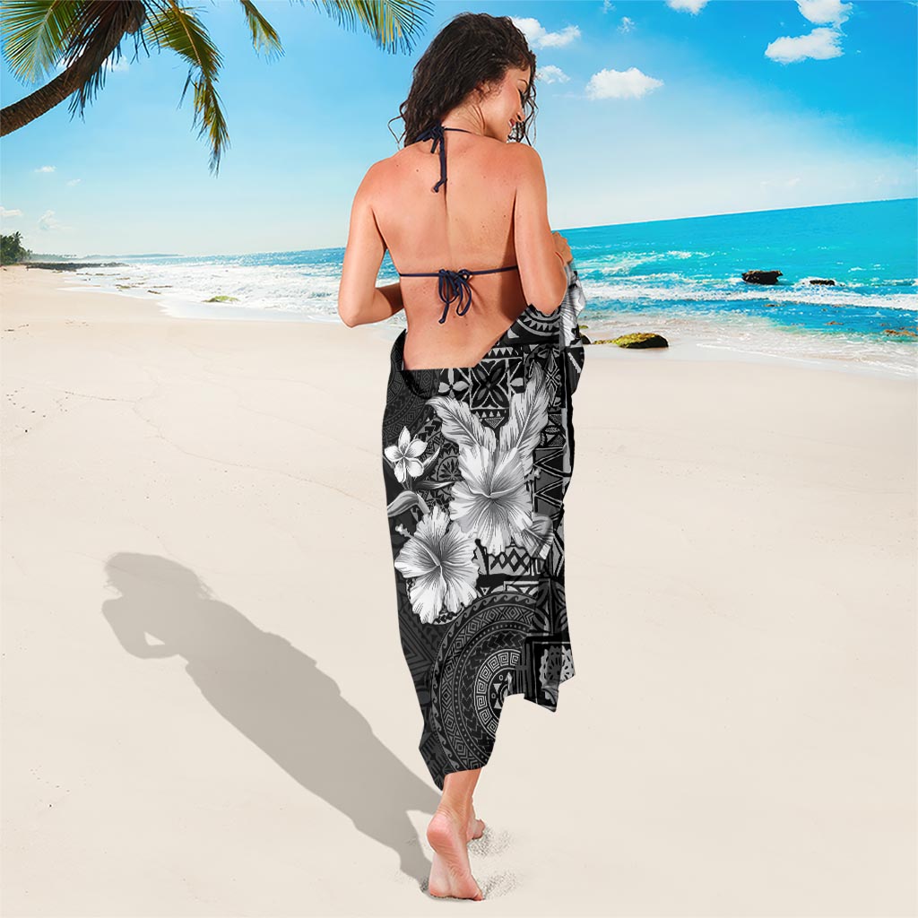 Hawaii Tapa Pattern With Black Hibiscus Sarong