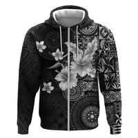 Hawaii Tapa Pattern With Black Hibiscus Zip Hoodie LT05 Zip Hoodie Black - Polynesian Pride