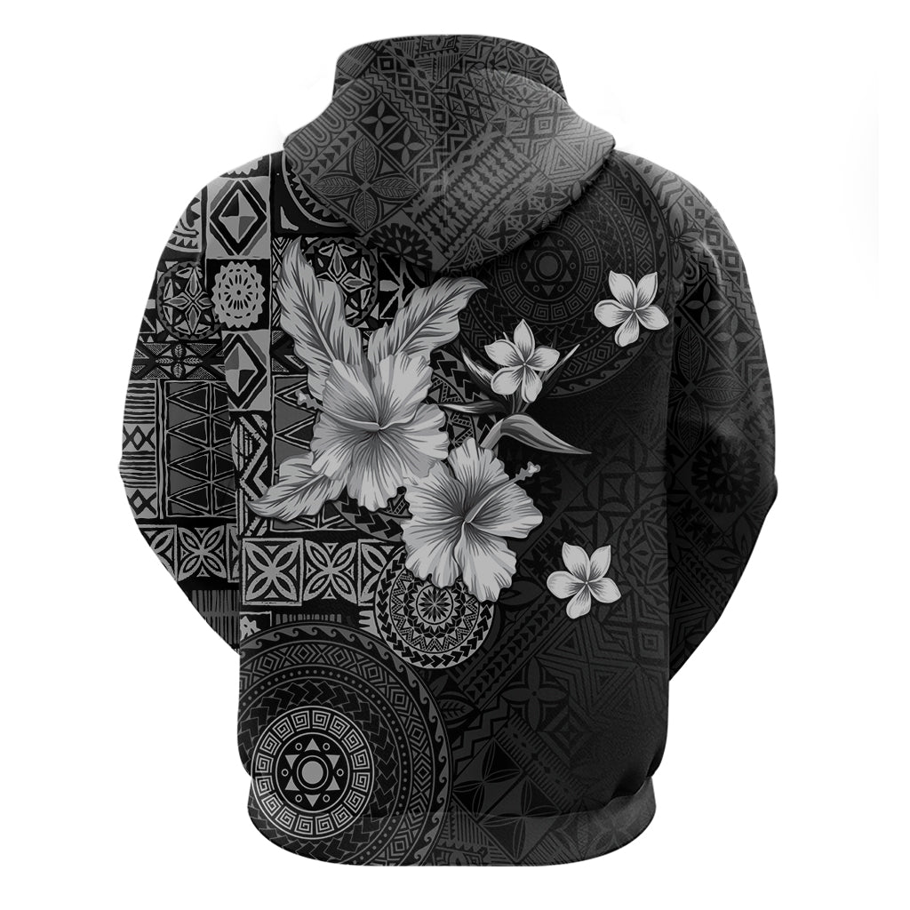 Hawaii Tapa Pattern With Black Hibiscus Zip Hoodie LT05 - Polynesian Pride