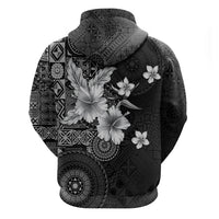Hawaii Tapa Pattern With Black Hibiscus Zip Hoodie LT05 - Polynesian Pride