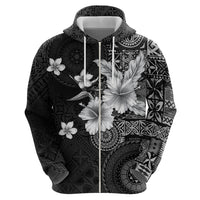 Hawaii Tapa Pattern With Black Hibiscus Zip Hoodie LT05 - Polynesian Pride