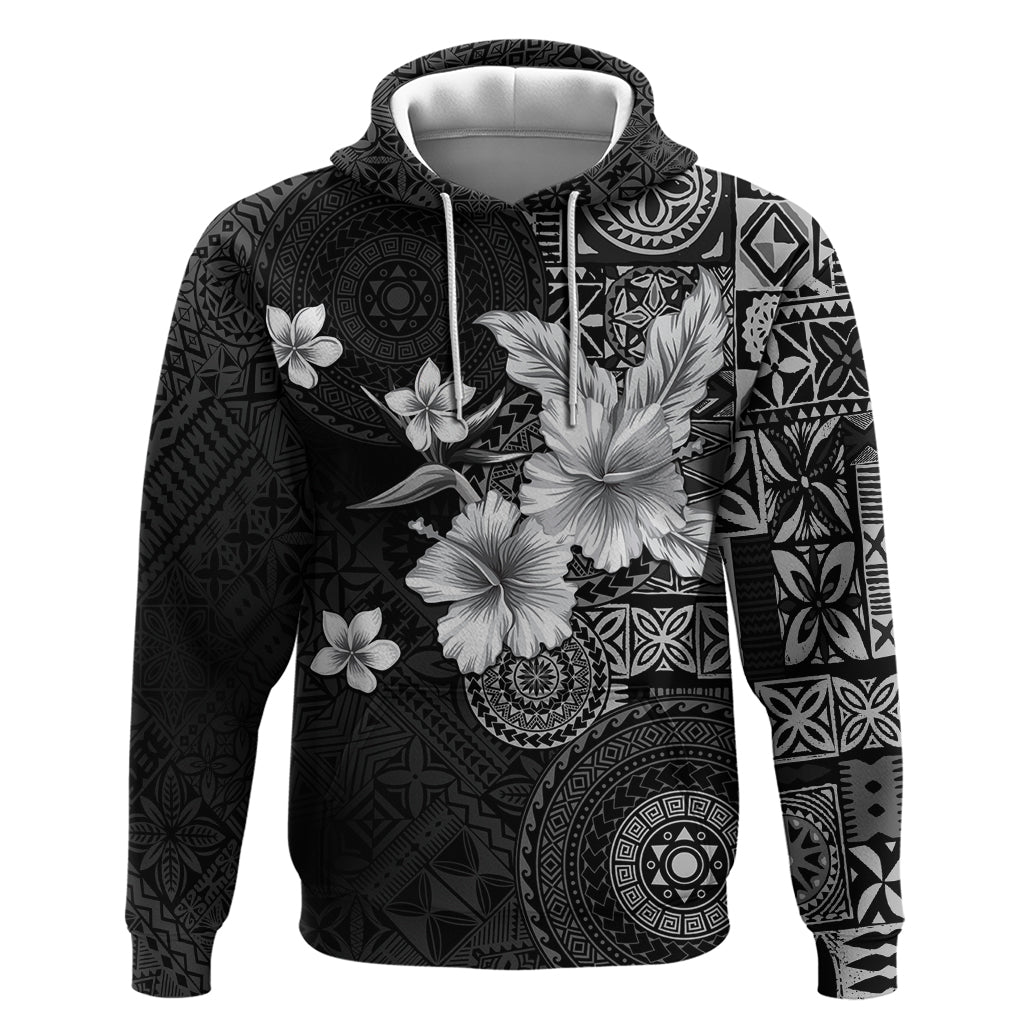 Hawaii Tapa Pattern With Black Hibiscus Zip Hoodie LT05 Pullover Hoodie Black - Polynesian Pride