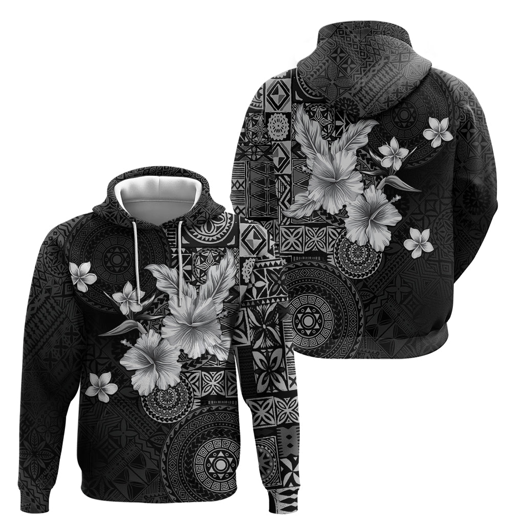 Hawaii Tapa Pattern With Black Hibiscus Zip Hoodie LT05 - Polynesian Pride