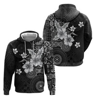 Hawaii Tapa Pattern With Black Hibiscus Zip Hoodie LT05 - Polynesian Pride