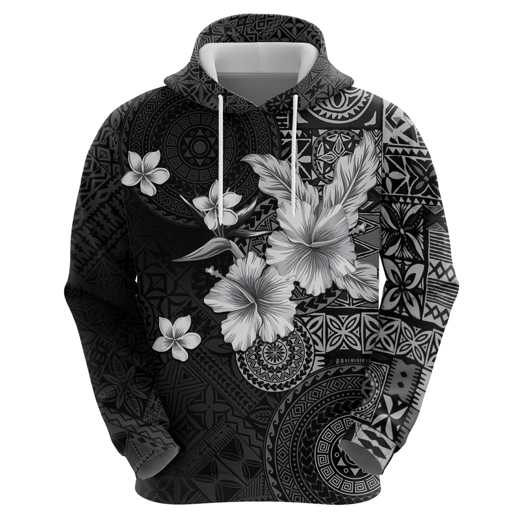 Hawaii Tapa Pattern With Black Hibiscus Zip Hoodie LT05 - Polynesian Pride