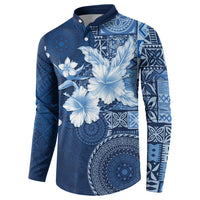 Hawaii Tapa Pattern With Navy Hibiscus Button Sweatshirt