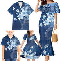 Hawaii Tapa Pattern With Navy Hibiscus Family Matching Mermaid Dress and Hawaiian Shirt LT05 - Polynesian Pride