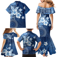 Hawaii Tapa Pattern With Navy Hibiscus Family Matching Mermaid Dress and Hawaiian Shirt LT05 - Polynesian Pride