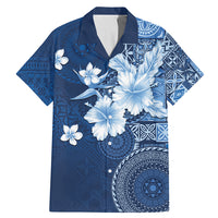 Hawaii Tapa Pattern With Navy Hibiscus Family Matching Mermaid Dress and Hawaiian Shirt LT05 Dad's Shirt - Short Sleeve Navy - Polynesian Pride