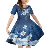 Hawaii Tapa Pattern With Navy Hibiscus Family Matching Tank Maxi Dress and Hawaiian Shirt LT05 Daughter's Dress Navy - Polynesian Pride
