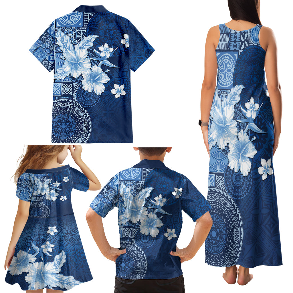 Hawaii Tapa Pattern With Navy Hibiscus Family Matching Tank Maxi Dress and Hawaiian Shirt LT05 - Polynesian Pride