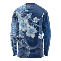 Hawaii Tapa Pattern With Navy Hibiscus Long Sleeve Shirt LT05 - Polynesian Pride