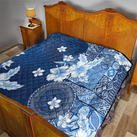 Hawaii Tapa Pattern With Navy Hibiscus Quilt