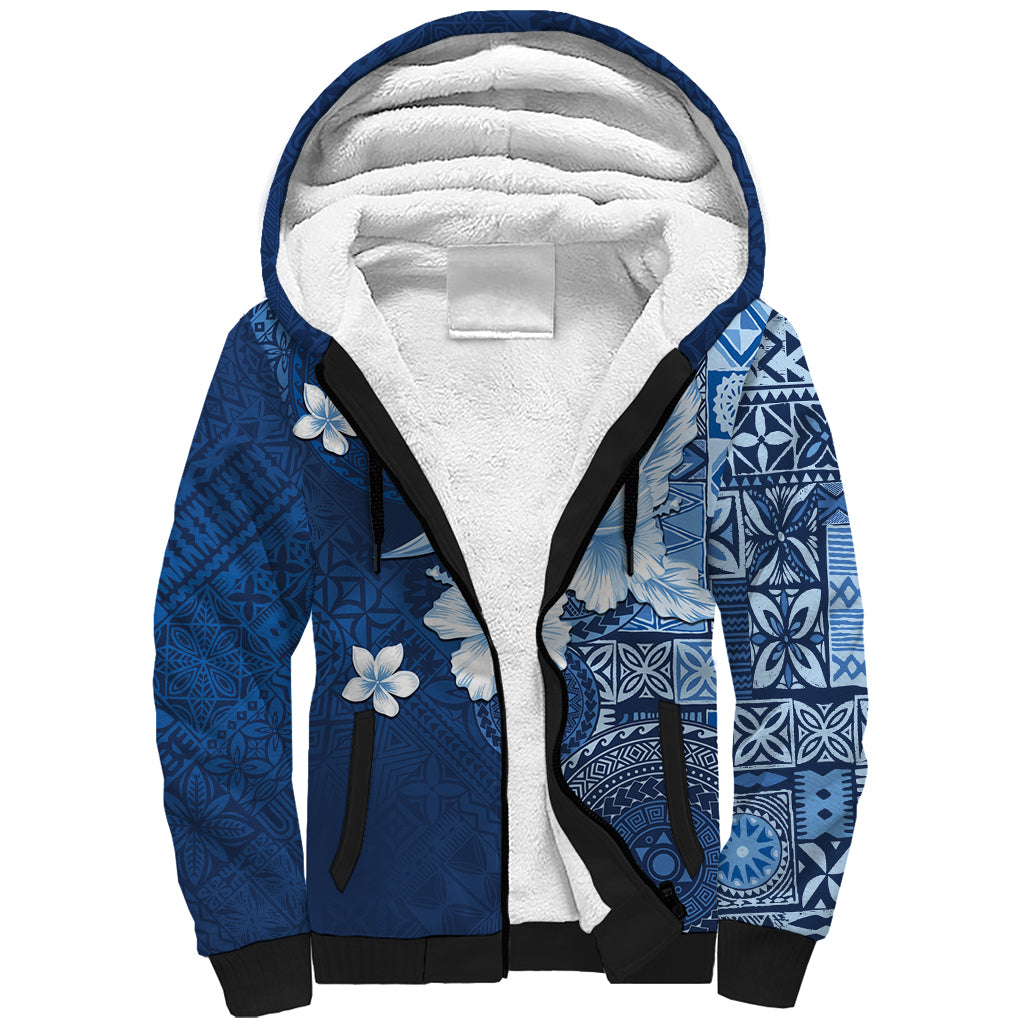 Hawaii Tapa Pattern With Navy Hibiscus Sherpa Hoodie LT05 Unisex Navy - Polynesian Pride