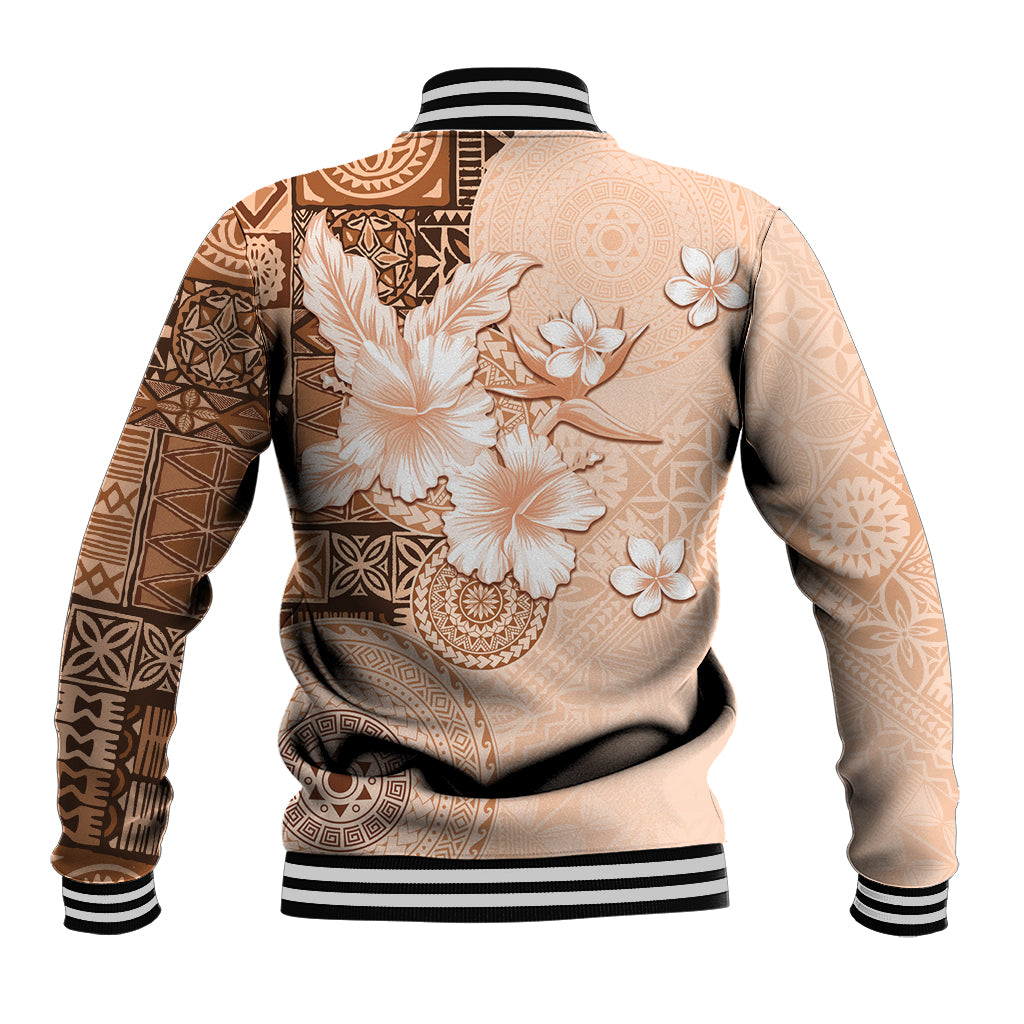 Hawaii Tapa Pattern With Brown Hibiscus Baseball Jacket