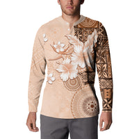 Hawaii Tapa Pattern With Brown Hibiscus Button Sweatshirt