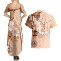 Hawaii Tapa Pattern With Brown Hibiscus Couples Matching Summer Maxi Dress and Hawaiian Shirt