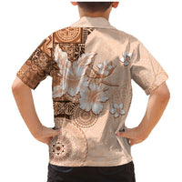 Hawaii Tapa Pattern With Brown Hibiscus Family Matching Mermaid Dress and Hawaiian Shirt LT05 - Polynesian Pride
