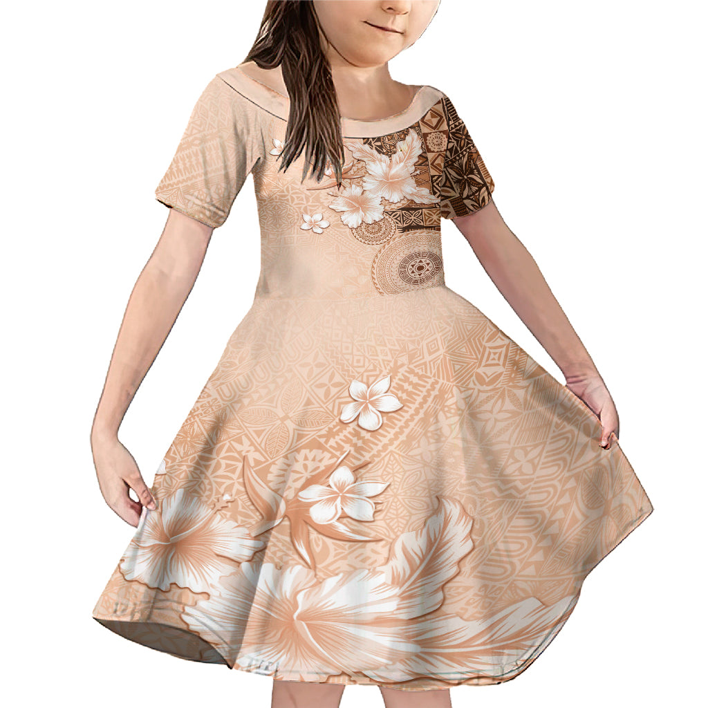 Hawaii Tapa Pattern With Brown Hibiscus Family Matching Mermaid Dress and Hawaiian Shirt LT05 Daughter's Dress Brown - Polynesian Pride