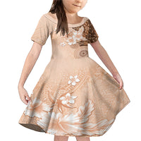 Hawaii Tapa Pattern With Brown Hibiscus Family Matching Mermaid Dress and Hawaiian Shirt LT05 Daughter's Dress Brown - Polynesian Pride