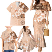 Hawaii Tapa Pattern With Brown Hibiscus Family Matching Mermaid Dress and Hawaiian Shirt LT05 - Polynesian Pride