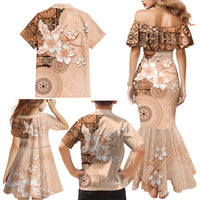Hawaii Tapa Pattern With Brown Hibiscus Family Matching Mermaid Dress and Hawaiian Shirt LT05 - Polynesian Pride