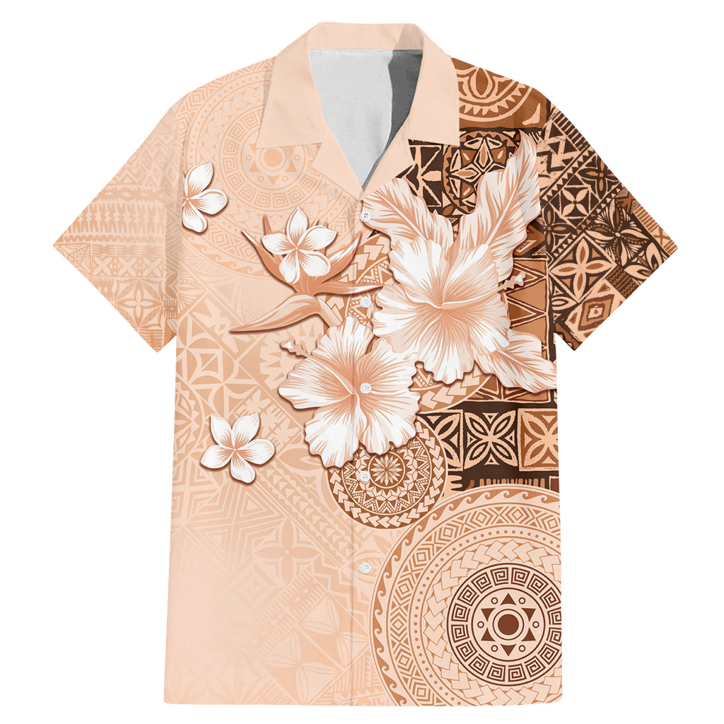 Hawaii Tapa Pattern With Brown Hibiscus Family Matching Mermaid Dress and Hawaiian Shirt LT05 Dad's Shirt - Short Sleeve Brown - Polynesian Pride