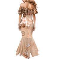 Hawaii Tapa Pattern With Brown Hibiscus Family Matching Mermaid Dress and Hawaiian Shirt LT05 - Polynesian Pride