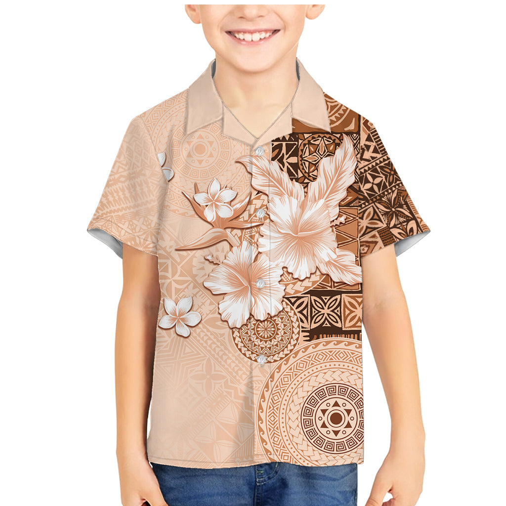 Hawaii Tapa Pattern With Brown Hibiscus Family Matching Mermaid Dress and Hawaiian Shirt LT05 Son's Shirt Brown - Polynesian Pride