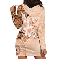 Hawaii Tapa Pattern With Brown Hibiscus Hoodie Dress LT05 - Polynesian Pride
