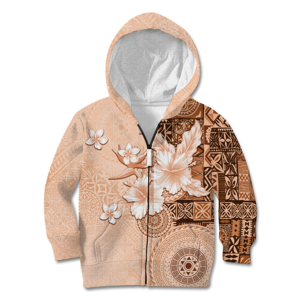Hawaii Tapa Pattern With Brown Hibiscus Kid Hoodie