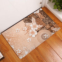 Hawaii Tapa Pattern With Brown Hibiscus Rubber Doormat