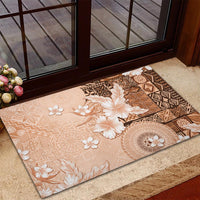 Hawaii Tapa Pattern With Brown Hibiscus Rubber Doormat