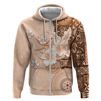 Hawaii Tapa Pattern With Brown Hibiscus Zip Hoodie LT05 Zip Hoodie Brown - Polynesian Pride