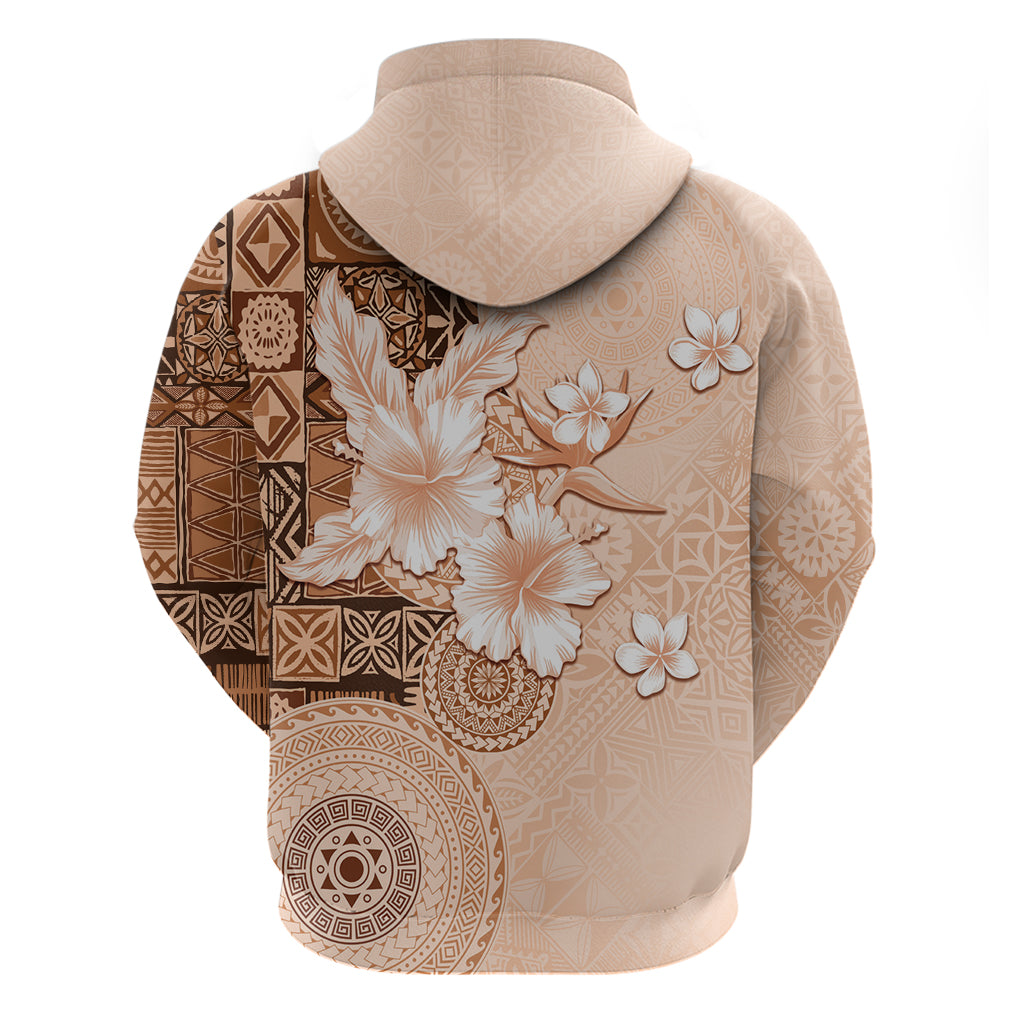 Hawaii Tapa Pattern With Brown Hibiscus Zip Hoodie LT05 - Polynesian Pride